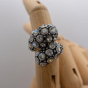Rhinestone Twist Silver Tone Elastic Band Fashion Ring Aurora Multicolor Stones